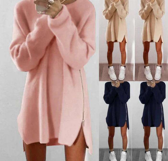 Casual Loose Zipper Sweater and Sweater Dress