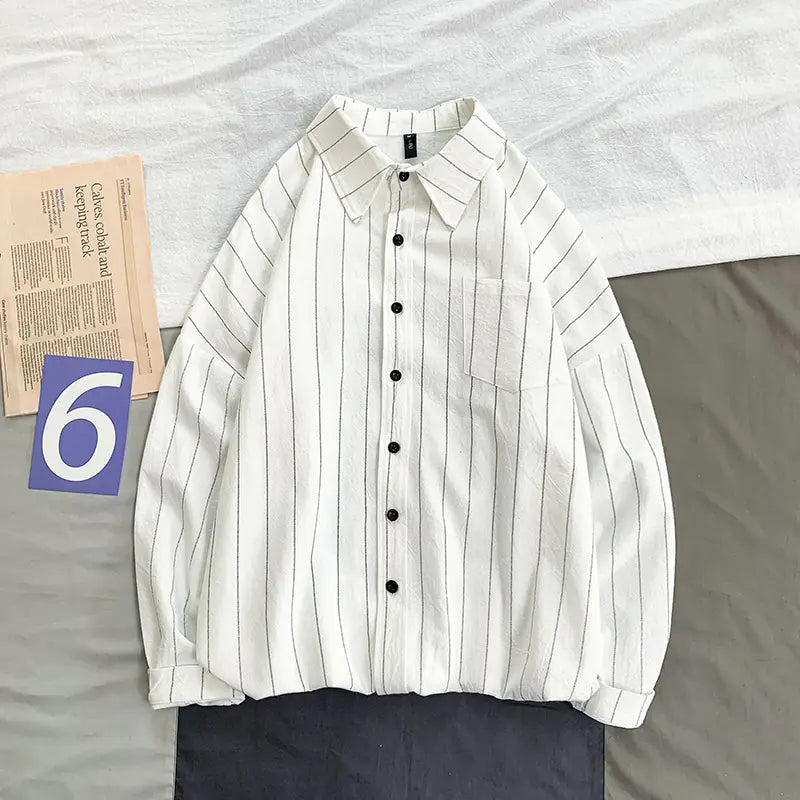 Men's Striped Long Sleeve Shirt - Casual Autumn Style