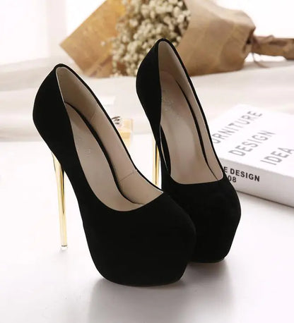New Women's High Heel Suede Pumps - Black Nightclub Shoes