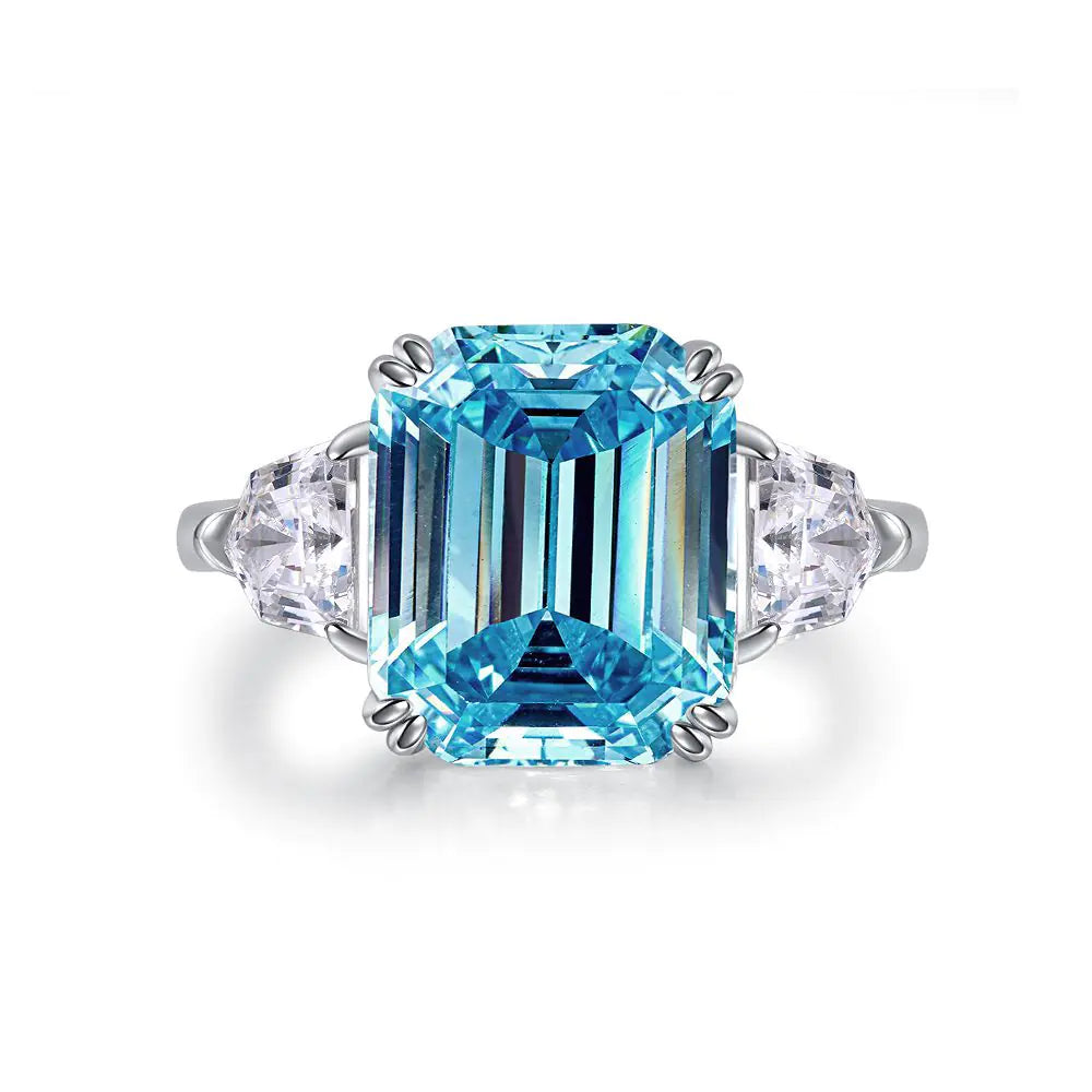 Sky Blue Topaz Emerald Cut Ring in 925 Sterling Silver