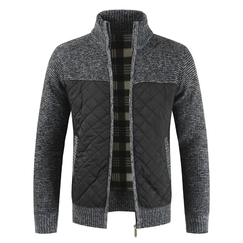 Thickened Knit Cardigan with Zipper and Stand Collar