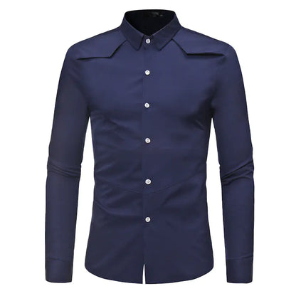 Men's Casual Long Sleeve Shirt with Unique Shoulder Design