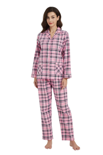 kolipajam cotton flannel pajamas for women 100% cotton flannel pajamas set soft PJS cozy womens loungewear Pink Plaid