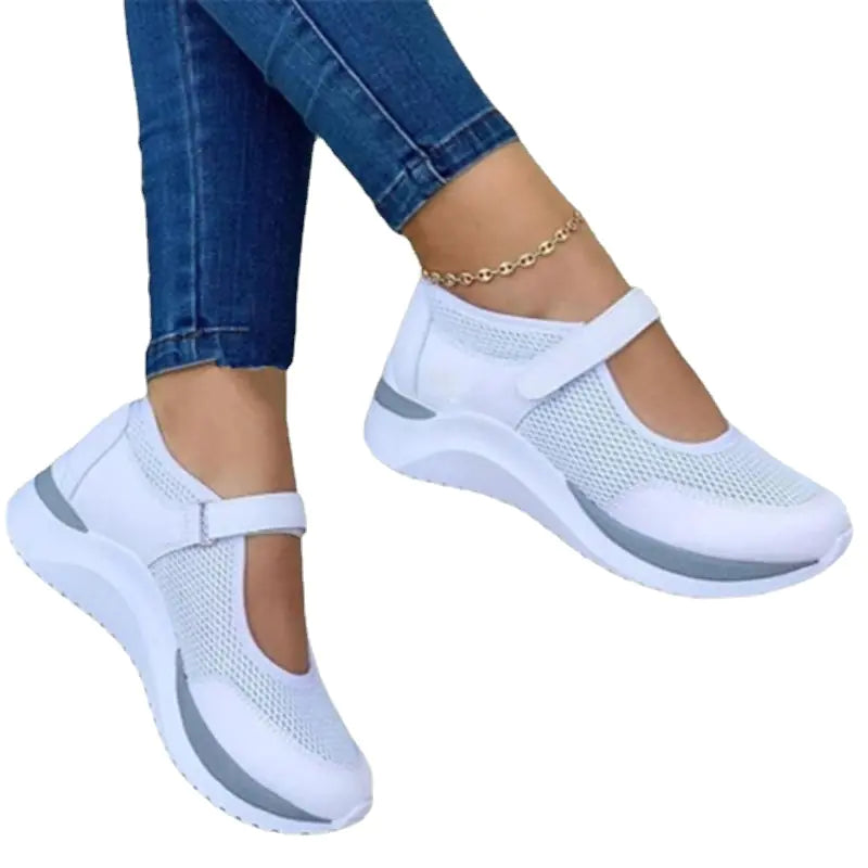 Breathable Mesh White Sports Shoes for Women