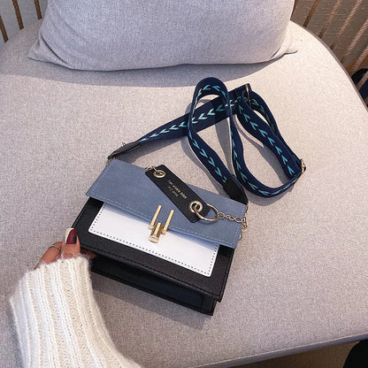 Color Block Small Square Bag with Wide Shoulder Strap