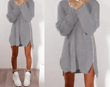Casual Loose Zipper Sweater and Sweater Dress