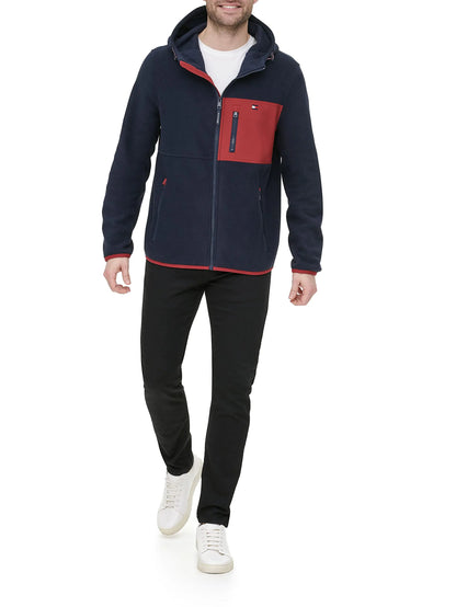 Tommy Hilfiger mens Hooded Performance Fleece Jacket Navy/Red Mixed Media X-Large US