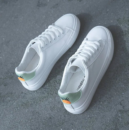 Breathable Flat Sneakers - Pineapple Design (White)
