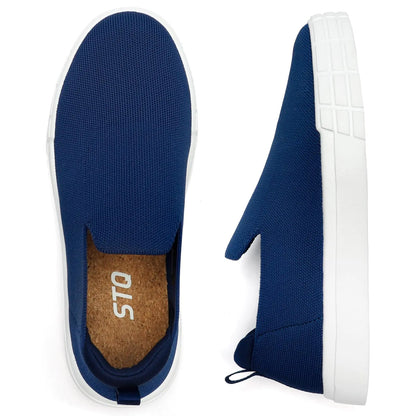 STQ Slip on Shoes for Women Lightweight Knit Loafers Wide Width Casual Shoes for Summer Fall Navy 9.5 US