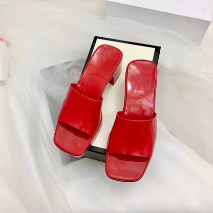 Chunky Heel Candy Color Jelly Shoes with Square Toe