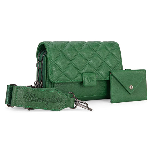 Wrangler Crossbody Purse for Women Quilted Women Wallet Purse Small Womens Crossbody Wallet Soft Leather Green Cross Body Wallet Purse Bag with Strap