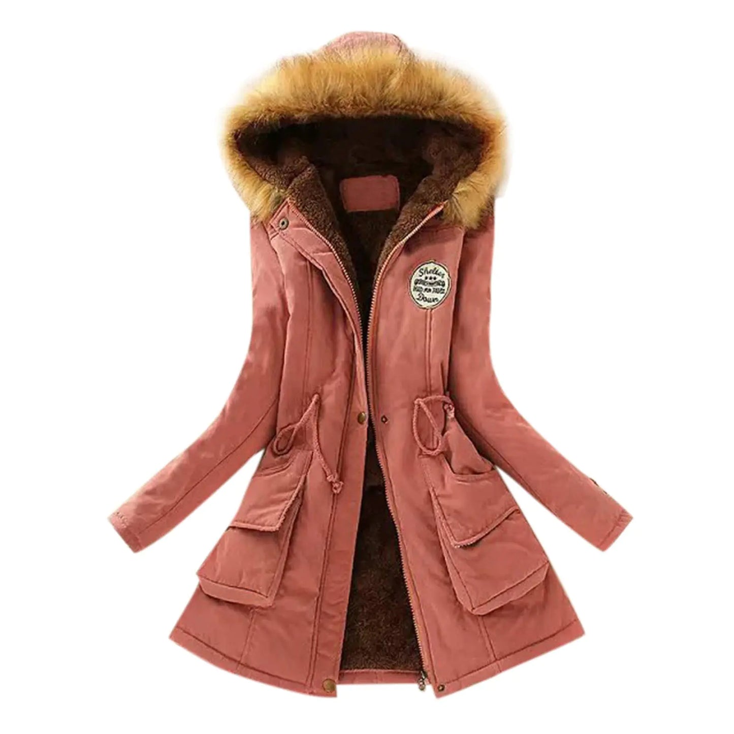 Winter Jackets for Women Warm Thick Coats with Fur Hood Slim Down Coat Solid Color Outerwear Tops with Pockets Multicolor