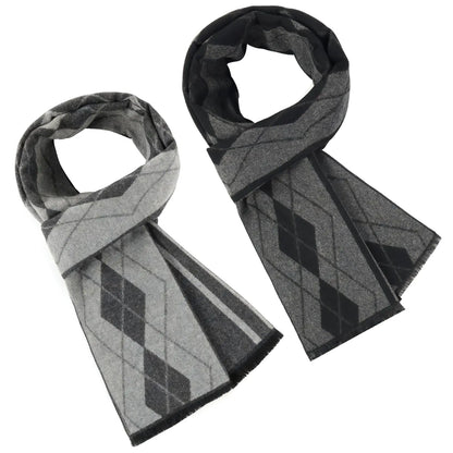 Geopty 2 Pack Winter Mens Scarf Soft Warm Cashmere Feel Winter Scarf for Men Black Grey Mens Scarves Set Style G