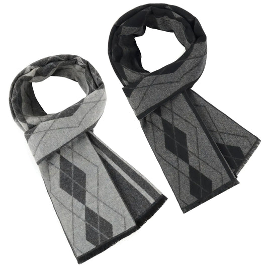 Geopty 2 Pack Winter Mens Scarf Soft Warm Cashmere Feel Winter Scarf for Men Black Grey Mens Scarves Set Style G