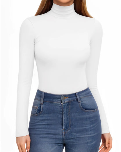 HERLOLLYCHIPS Long Sleeve Shirts for Women Mock Turtle Neck Tops Sexy Casual Fitted Tee T-Shirts Tshirt (White Large)