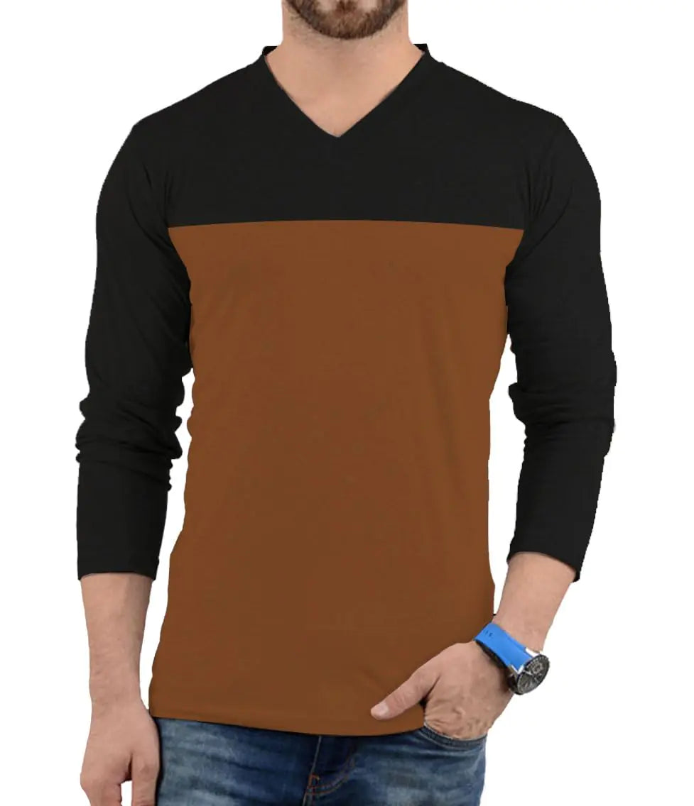 Decrum V Neck T Shirts for Men - Mens Long Sleeve T Shirts [40105196] | LGS Brown XXL