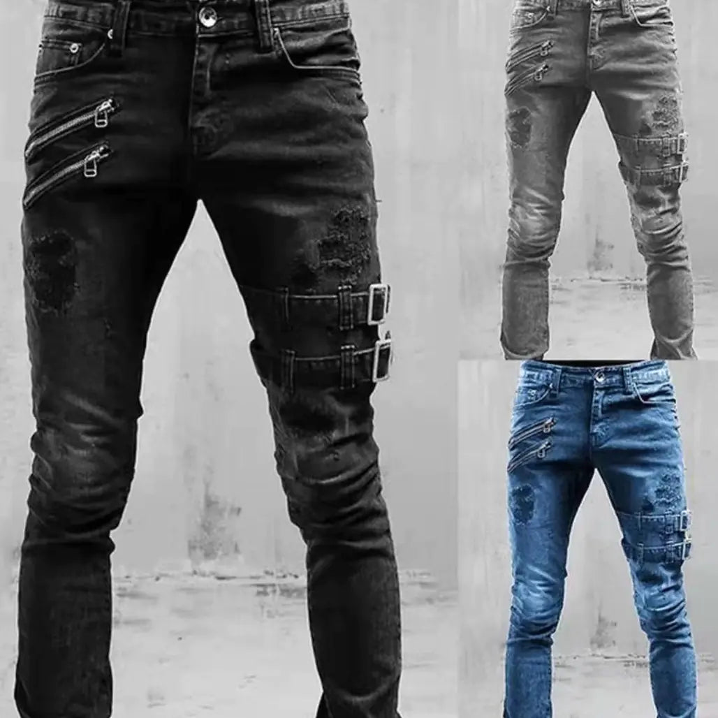 Personalized Trendy Ripped Motorcycle Jeans