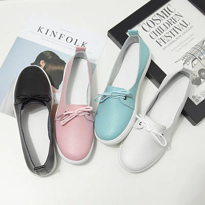 Genuine Leather Lace-Up Casual Flat Shoes for Women