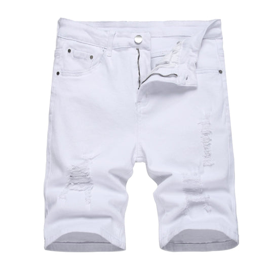 Mens Casual Denim Shorts Classic Fit Vintage Summer Cotton Jeans Shorts Mens Athletic Baggy Hip Hop Shorts Denim Loose Fashion Streetwear Men Elastic Waist Jean Shorts White 8012 Size 30