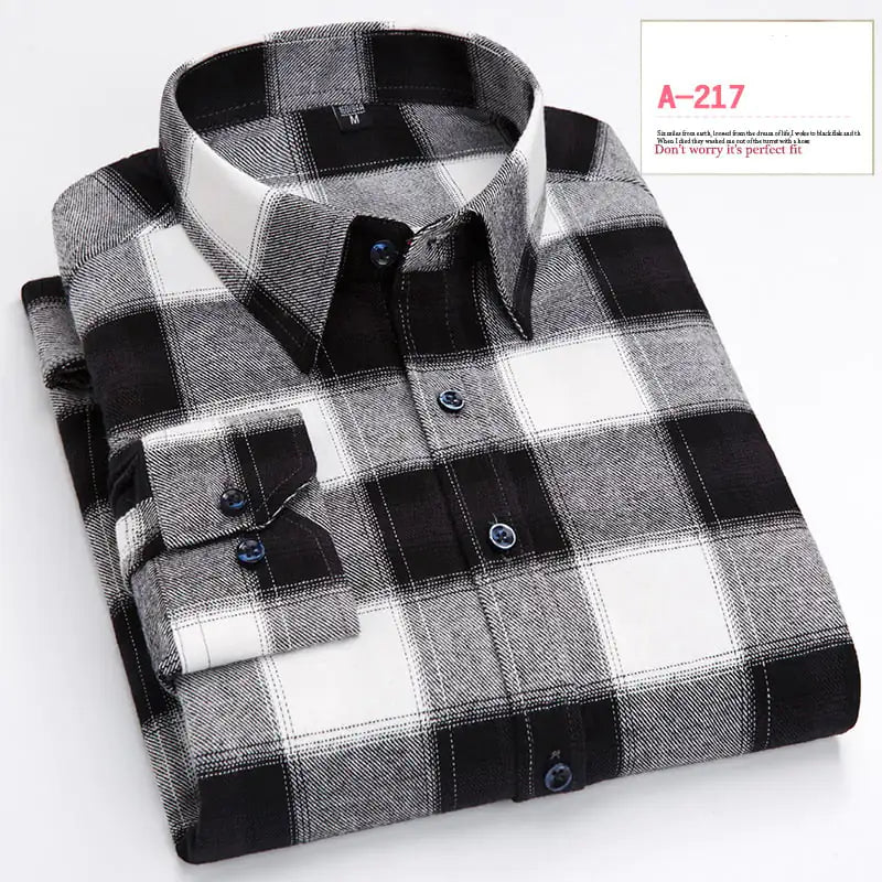 Casual Long-sleeved Plaid Brushed Shirt