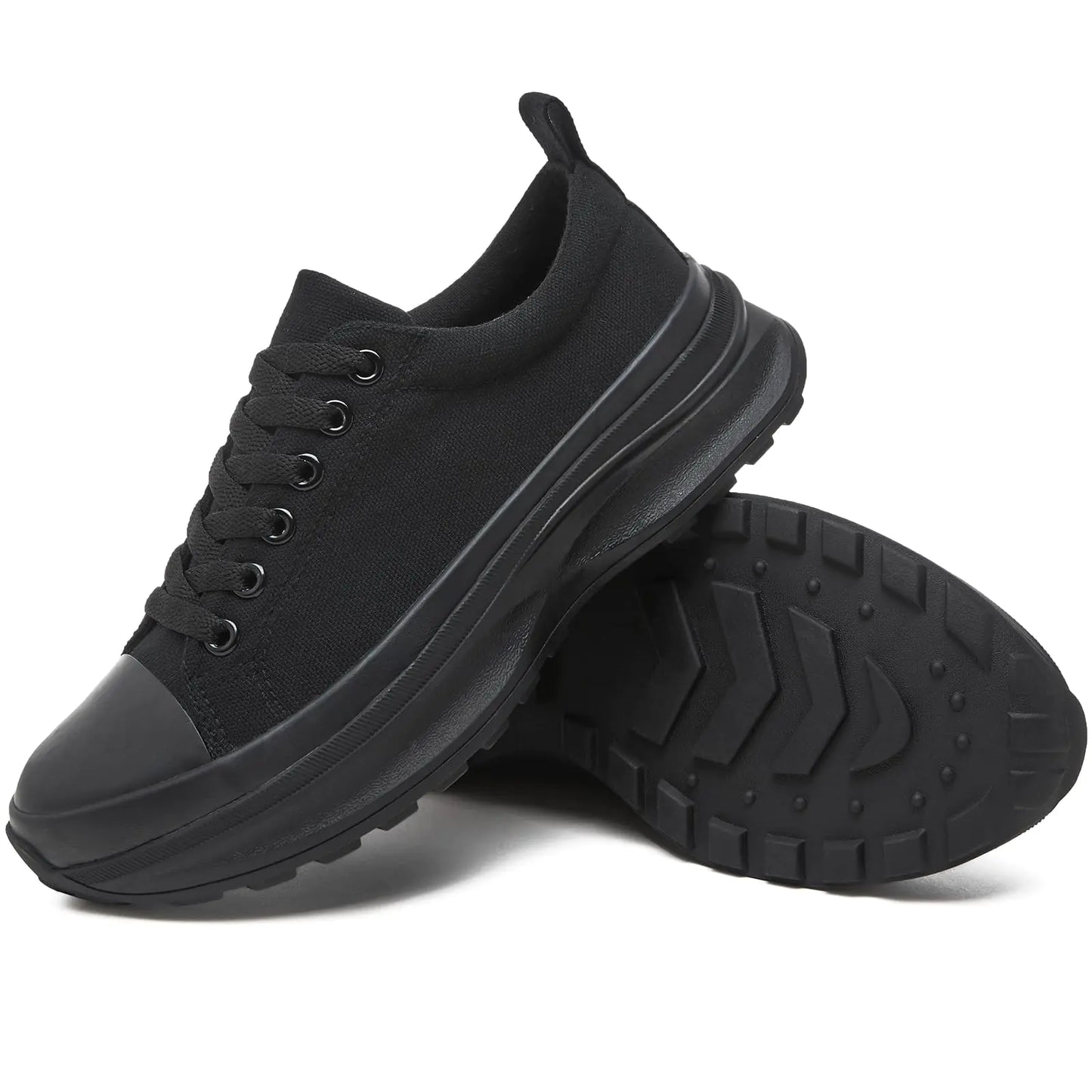 Womens Platform Sneakers Low Top White Shoes for Women Lace Up Canvas Shoes Black Sneakers for Women Comfortable Classic Tennis Shoes(Full black10)