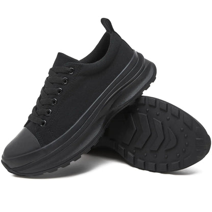 Womens Platform Sneakers Low Top White Shoes for Women Lace Up Canvas Shoes Black Sneakers for Women Comfortable Classic Tennis Shoes(Full black10)