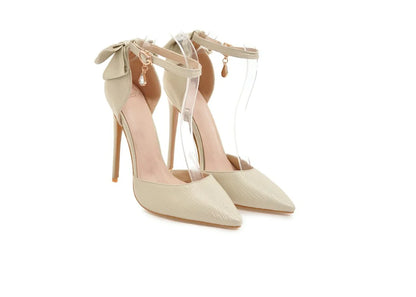 נעלי עקב גבוהות עם פפיון ואבני חן