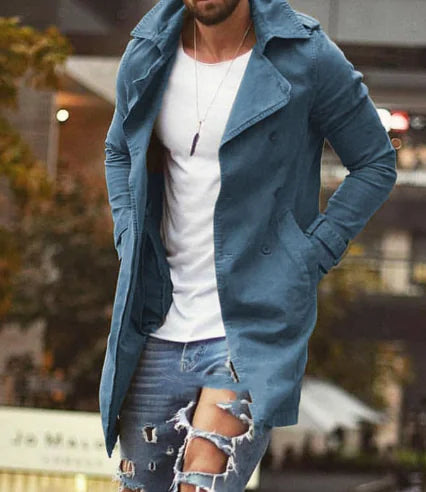 Men's Mid-Length Slim Fit Windbreaker Casual Jacket