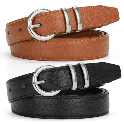 WERFORU 2 Pack Women Leather Belt Waist Skinny Dress Belts Solid Pin Buckle Belt for Jeans Pants