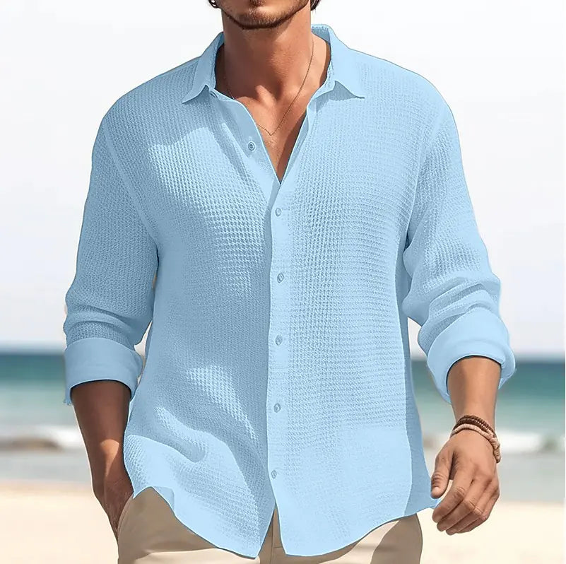 Men's Plus Size Solid Color Long Sleeve Lapel Shirt