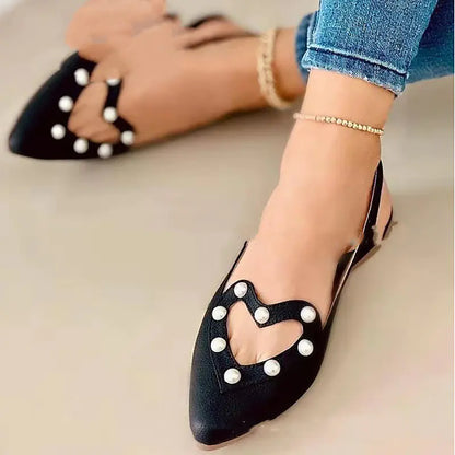 Pointed Toe Hollow Rhinestone Casual Flat Shoes for Women