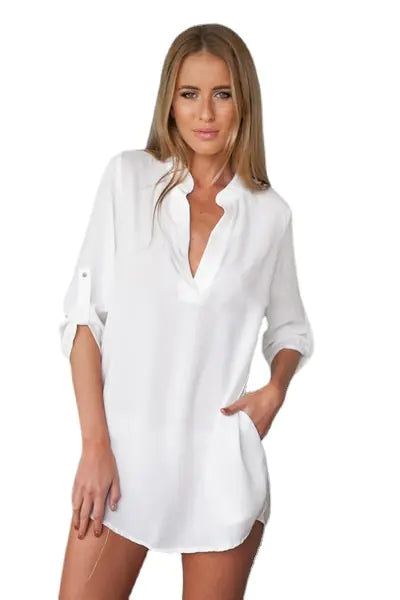 Autumn V-Neck Chiffon Long Sleeve Casual Shirt for Women