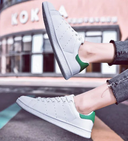 Smith Casual White Shoes with Green Tail - Breathable Sneakers