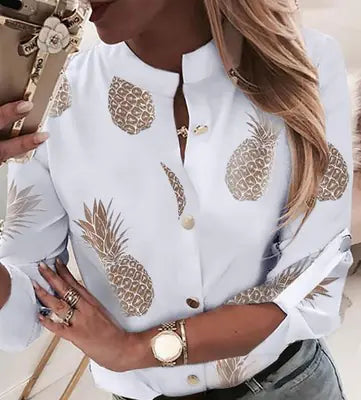 2019 Women's Casual V-Neck Pineapple Print Shirt