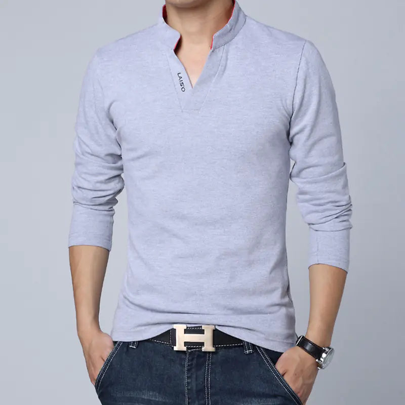 Solid Color V-Neck Casual T-Shirt