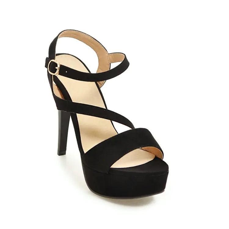 נעלי עקב גבוהות חדשות מזמש עם רצועות צולבות לנשים