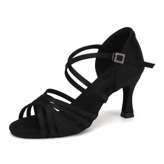 Uonpie Ballroom Latin Dance Shoes for Women Open Toe Salsa Tango Professional Dance Shoes 3 Inch HeelBlack8US