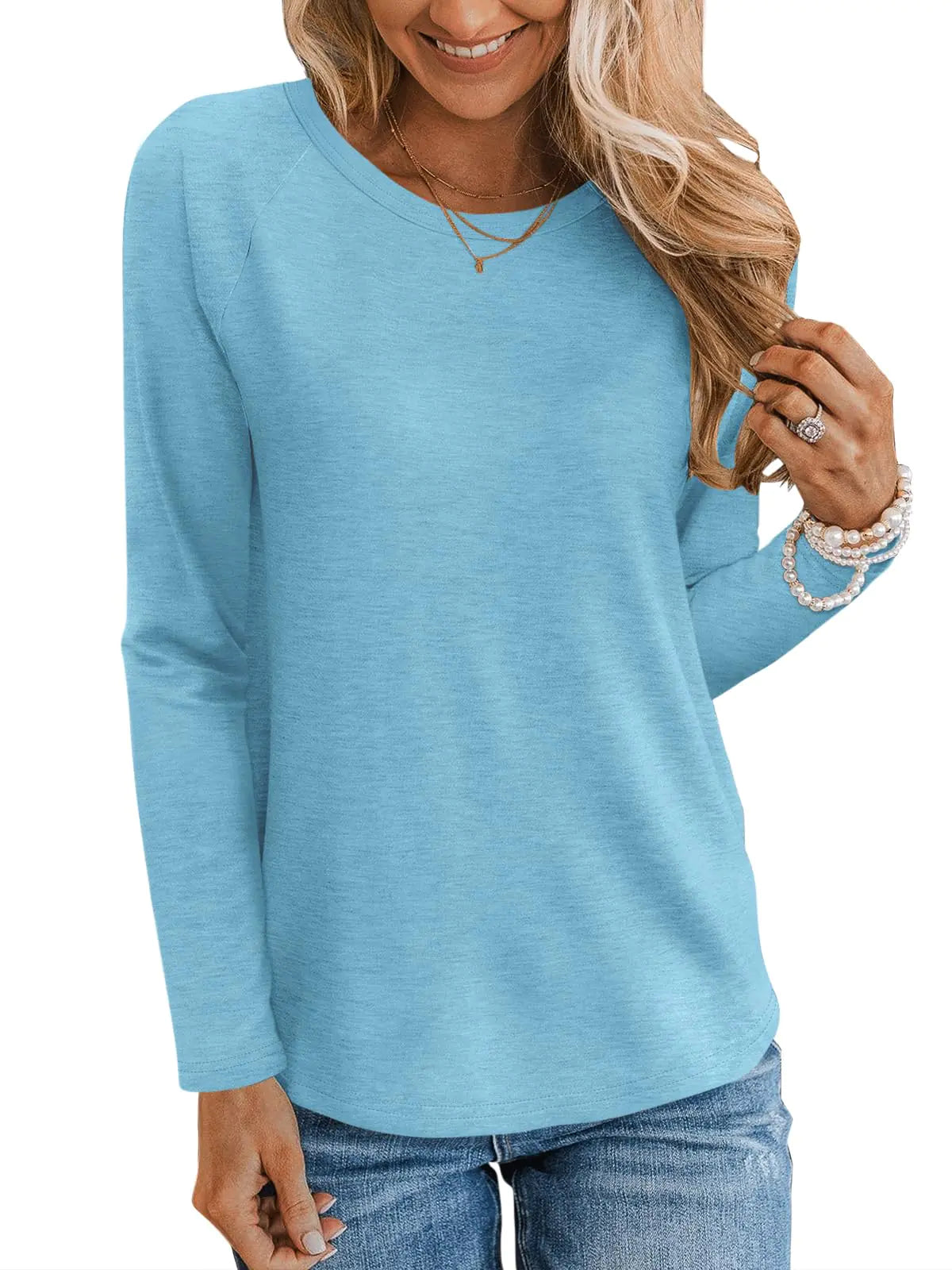 TICTICMIMI Womens Long Sleeve Tops Casual Crew Neck T Shirts Loose Fit Lightweight Tunic Shirts