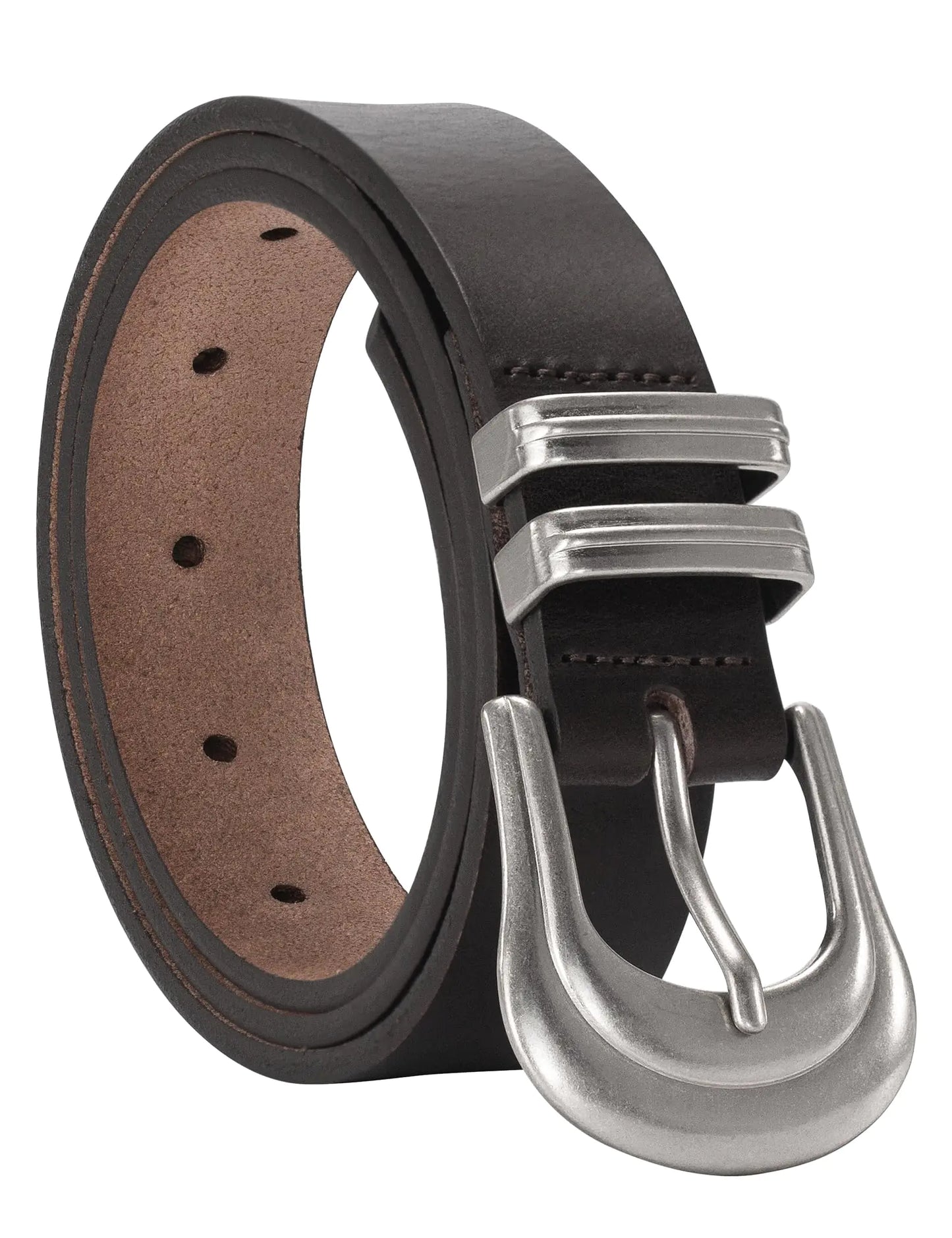 TYWestyles Western Belts for Woman-100% Genuine Leather Belt with Gold Silver Buckle for Jeans Dresses (Dark-Brown-Silver Buckle Fit Waist 28（Pants 0-2)