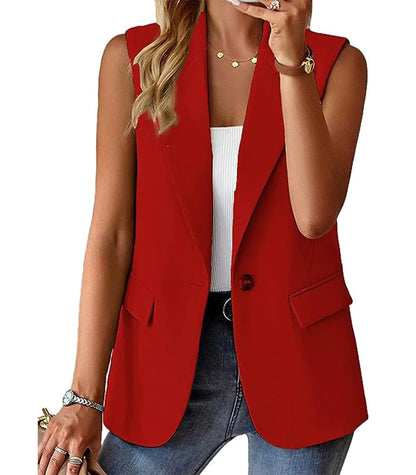 M Red Sleeveless Blazer Vest for Women Fall 2024 Fashion Casual Lightweight Open Front Work Office Blazer Jackets with Pockets