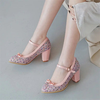 Spring 2020 Fashion Chunky Heel Square-Toe Flats