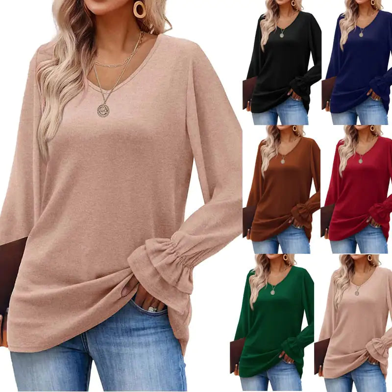Solid Color Long Sleeve T-Shirt Top