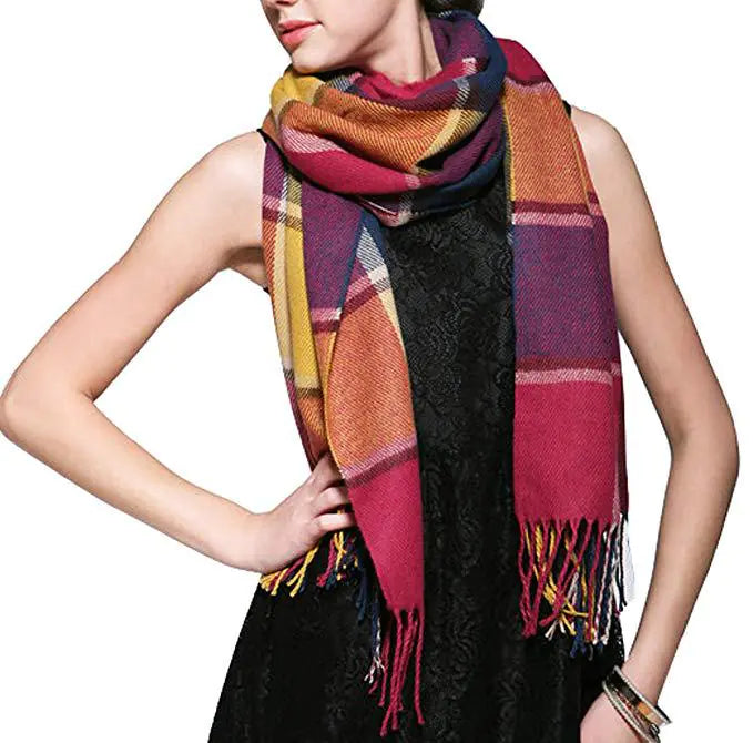 2020 Fall Winter Korean Long Plaid Cashmere Scarf
