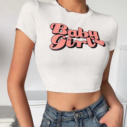 Casual Fashion Letter Printed Navel T-Shirt