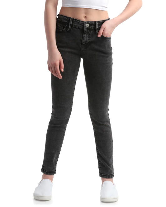 Jessica Simpson Girls Jeans - Comfort Stretch Skinny Flare Straight Cut Denim Jeans - Casual Pocket Jeans for Girls (4-16) Size 8 Faded Black Vintage Wash