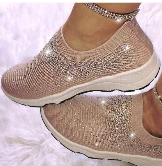 Spring Rhinestone Flat Shoes for Women, Sock Style