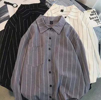 Men's Striped Long Sleeve Shirt - Casual Autumn Style