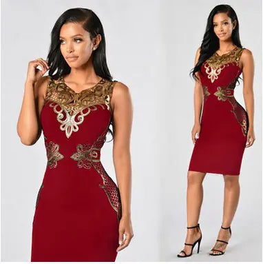 Elegant Lace Appliqué Sleeveless Dress