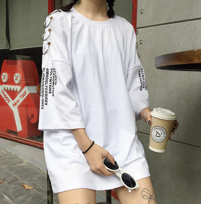 Iron Ring Letter Print BF T-Shirt