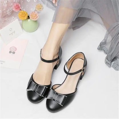 Girls' White Leather High Heel Princess Shoes with Bow